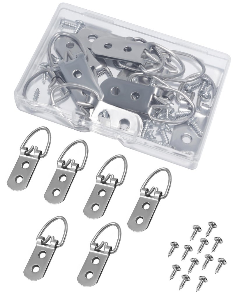 Xuduvay 10 Pcs D-Ring Steel Picture Hangers with 20 Pcs Screws,Heavy Duty Double Holes Picture Hooks for Hanging Clock Paintings , Mirror, Decoration, Paintings - Image 1